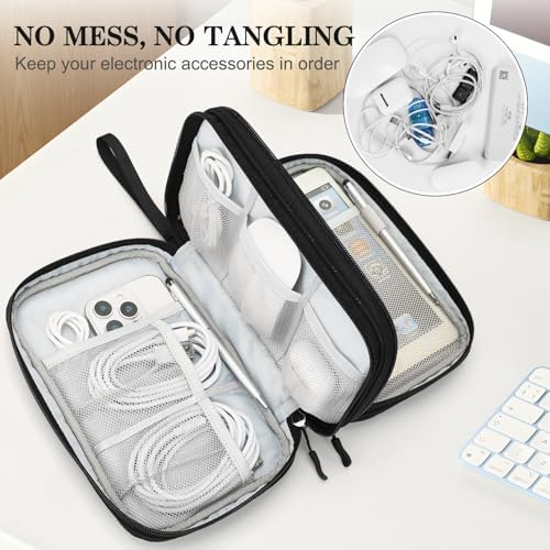 FYY Electronic Organizer, Travel Tech Pouch Bag, Large, Black Quilted - Image 5