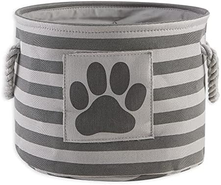 Bone Dry Pet Storage Collection Striped Paw Patch Bin, Small Round, Grayz, Medium Breeds by BoneDry