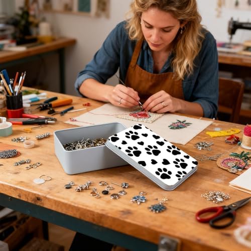 Large Metal Tins Box-7.1” x4.7”x2“ Rectangular Empty Storage Box With Lid Decorative Organizer Storage Tin Case For Office/Cookie/Candy/Jewelry/Photo/Letter-Black Dog Paw - Image 6