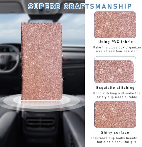 Ziciner Car Registration and Insurance Holder, Auto Card Document Glove Box Organizer with Magnetic Closure, Universal Vehicle Interior Accessories for Cars SUVs (Rose Golden-Large) - Image 3