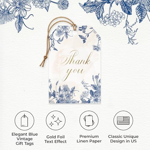 Vintage Blue Thank You Gift Tags with String 48pcs for Favors and Gift Bags - Image 4
