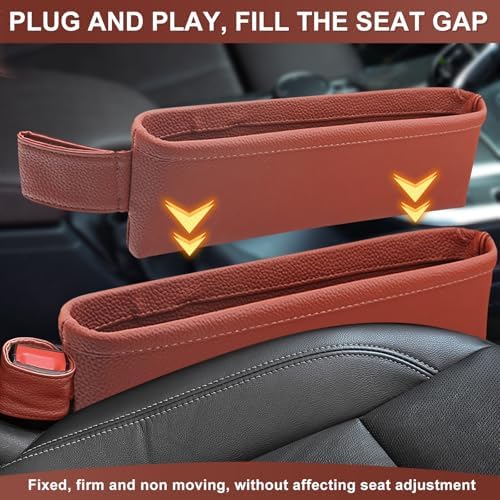 2 Pack Update Car Seat Gap Filler Organizer Leather Console Storage Box Front Side Pocket Seats Organizers Filler Interior Car Accessories for Phone Wallet Coin Key Sunglasses (Brown) - Image 4