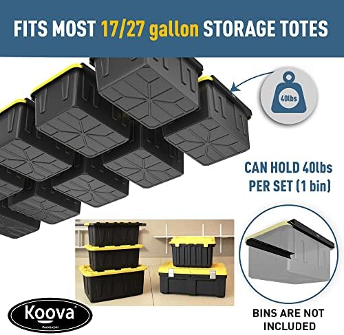 Koova Heavy-Duty Overhead Garage Storage Rack for 9 Bins. Adjustable Width, 360lb Capacity. DIY Safe Mount, Easy Install. Fits 27-Gallon Totes. USA Made Pro-Grade Steel. Space Saving Organizer - Image 3