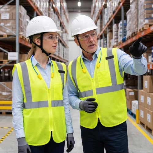 Vented Hard Hat, Safety Vest & Glasses, Work Gloves, Earplugs - Image 6