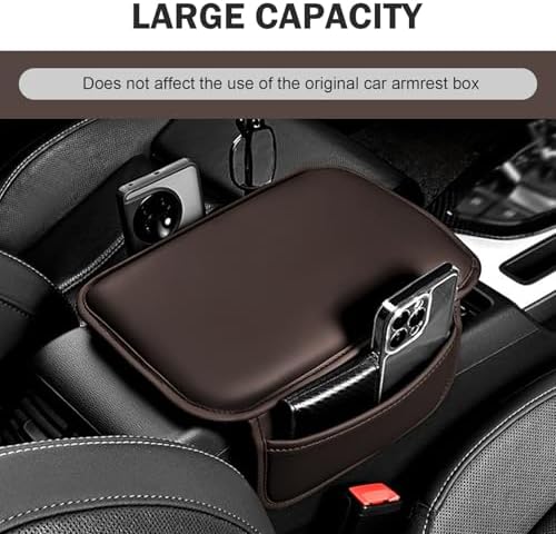 Car Center Console Cover, Leather Armrest Cover Cushion with 2 Storage Bags, Soft Centre Console Protector Covers, Universal Car Interior Accessories, for Most Vehicles, SUV (Brown) - Image 7