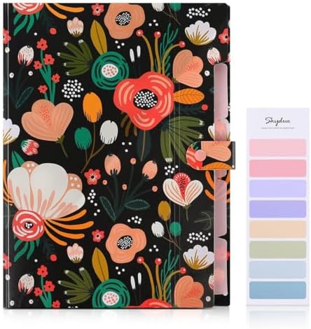 SKYDUE Expanding File Folder with 5 Pockets, Floral Accordion File Organizer for Important Document, Portable Receipt Paper Organizer, School Office Supplies Black - Image 2