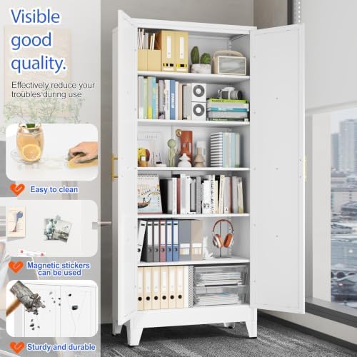 GAIOUS 74.8" Tall Kitchen Pantry Cabinet, Metal File Storage Cabinet White - Image 3