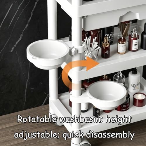 3-Tier Rolling Trolley with Waterproof ABS Drawers, Mobile Storage Rack & Trash Can, Ideal for Salons, Spas, Hospitals, Bathrooms - Versatile Organization Solution - Image 6