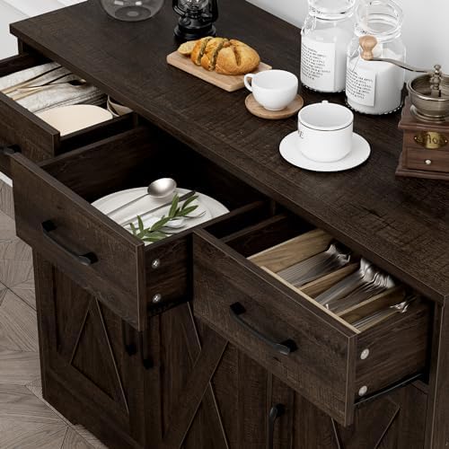 HOSTACK Kitchen Buffet Cabinet with Storage, Sideboard Coffee Bar, Brown - Image 6