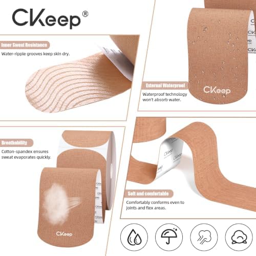 CKeep Kinesiology Tape, Original Cotton Elastic Precut Strips 4 Rolls,Beige - Image 3