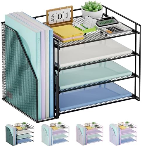 Marbrasse 4-Tier Paper Tray Organizer with File Holder, Black by Marbrasse