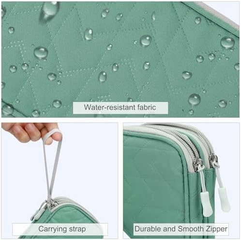 FYY Electronic Organizer, Travel Tech Pouch Bag, Medium, Green Quilted - Image 4
