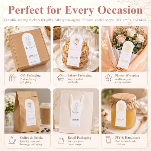 300Pcs Thank You Labels | 3 Style Flower Decorative Labels | Thank You Stickers Rectangle Kraft Paper 5.9x2.4In for Owners Resellers Sealing Gift Tag Large Small Business Packaging Gift Box Decor - Image 5