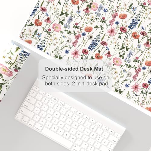 Colorful Star Large Mouse Pad, Watercolor Floral Desk Mat Office Supplies, Waterproof Faux Leather Big Gaming Mousepad for Women Girls, Flowers Desk Pad Home Office Décor Accessories 23.6" x 13.8" - Image 4