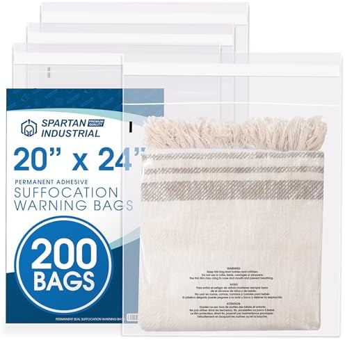 20" X 24" (200 Count) Self-Seal Clear Poly Bags With Suffocation Warning by SpartanIndustrial