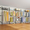 Timate F5 Expandable Wall Mounted Clothes Rack with 8 Adjustable Shelves & 4 Expandable Hanger Rods, Heavy Duty Industrial Pipe Clothing Rack for Hanging Clothes, Fits Spaces 10'3"- 12'3", Black by SturdyWallMountedClothesRack
