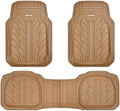 CAR PASS Tire Tread DeepDish Rubber Floor Mats for car Heavy Duty car mats All Weather, Universal XL~M Trim to Fit for Truck SUV Vehicle Automotive, Waterproof car mats 3 piece Solid Beige by CARPASS