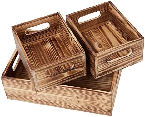 Wooden Crates for Display,Decorative Box Rustic,Rectangle Baskets Container by PHOENANCEE