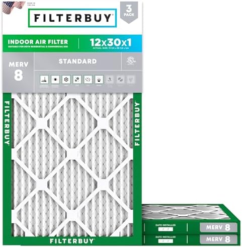 Filterbuy 12x30x1 Air Filter MERV 8 Dust & Allergy Defense (3-Pack) by Filterbuy