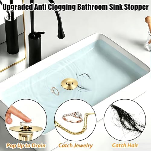 Anlige 3 in 1 Pop Up Bathroom Sink Stopper, Bathroom Sink Drain Strainer - Image 4