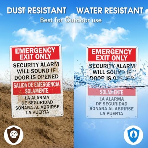 T&R Large Emergency Exit Only Bilingual Sign Security Alarm Will Sound If Door Is Opened - 1 Pack - 14 x 10 Inches Rust Free .040 Aluminum Reflective - UV Protected, Waterproof, Weatherproof and Fade Resistant - 6 Pre-drilled Holes - Image 4