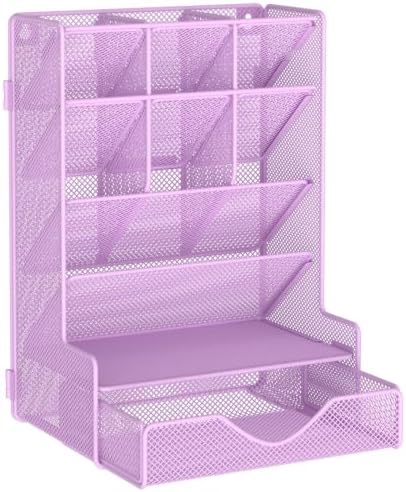 BOHDK Pen Organizer for Desk, Multi-Functional Desk Organizer, Wall Mount Pen Holder with Drawer for School, Office, Home, Art Supplies, Purple by BOHDK