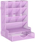 BOHDK Pen Organizer for Desk, Multi-Functional Desk Organizer, Wall Mount Pen Holder with Drawer for School, Office, Home, Art Supplies, Purple by BOHDK