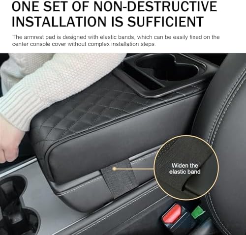Car Center Console Armrest Pillow, 14"×8.3" Leather Memory Foam Armrest Cushion with Cup Holder & Phone Holder, Waterproof & Anti-Scratch Arm Rest Protector, Universal for Most Cars (Black) - Image 5
