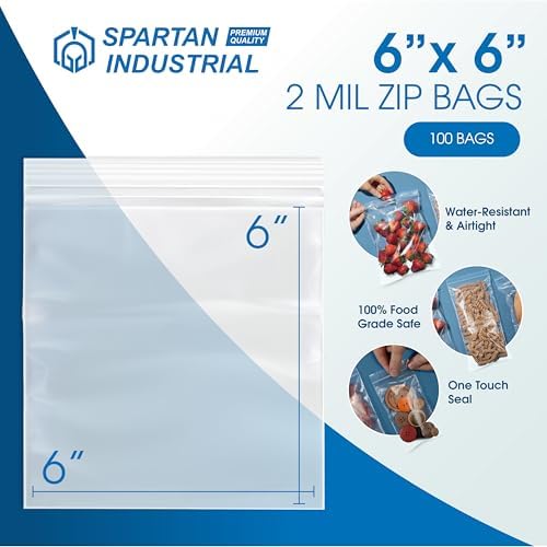 6" X 6" Square Plastic Zip Bags (100 Count) - 2 Mil Clear - Image 2