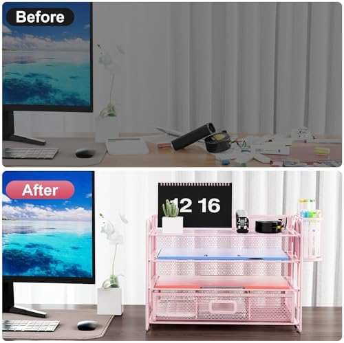 Marbrasse Desk Organizer, 4-Tier Paper File Letter Tray, Pink-2P - Image 5