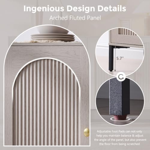 IFGET 61.75"W Modern Arch Sideboard Buffet Cabinet with Storage, Light Grey - Image 6