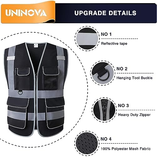 High Visibility Safety Vest - Multi Pockets Reflective Mesh Breathable Workwear, ANSI/ISEA Standards (4X-Large-5X-Large, Black Mesh) - Image 5