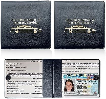 Ziciner Car Registration Insurance Holder, 2Pack Essential Auto Card Document Glove Box Organizer with Touch Fastener, Vehicle Interior Accessories Perfect for Most Car, Truck, SUV (Black/Gold Words) by Ziciner