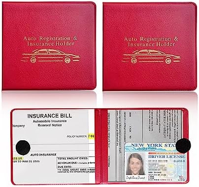 Ziciner Car Registration Insurance Holder, 2Pack Essential Auto PVC Card Document Glove Box Organizer with Velcro Closure, Universal Car Accessories for Men & Women (S-Gold/Red) by Ziciner