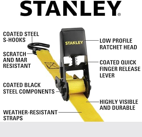 STANLEY 1" x 10' x 900 lbs Light-Duty Ratchet Straps, 4-Pack - Image 2