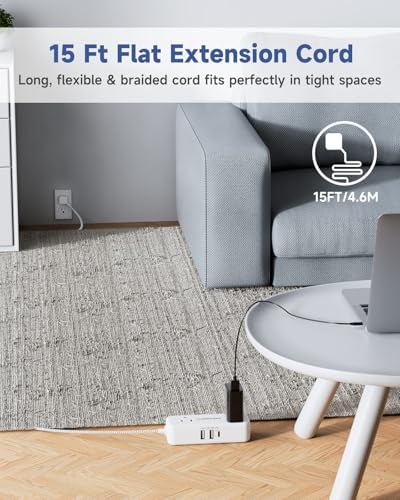 Flat Plug 15 Extension Cord with 4 AC Outlets - Image 2