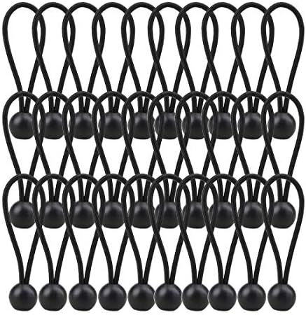 AOPRIE 30 Pack Bungee Balls, Black Ball Bungee Heavy Duty Heavyweight 4 inches Tarp Bungee Cords, Weather Resistant Tie Down Strap 4mm Thickness - for Camping, Tents, Cargo, Holding Wire and Hoses by AOPRIE