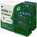 EconoHome Milk Crate - Stackable Storage Crate with Built-In Handles - Heavy Duty Plastic Material - Ventilated Organizer Bin for Garage, Pantry, Classroom, Office & Moving - Green, 19x13x11, 7-Pack by EconoHome