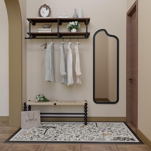 Wall Mounted Clothes Rack 12 Inch Deep, 42 Inch Heavy Duty Garment Rack with Real Walnut Wood Shelf, Multi-Purpose Hanging Rod & Space-Saving Closet Storage Organizer - Image 5