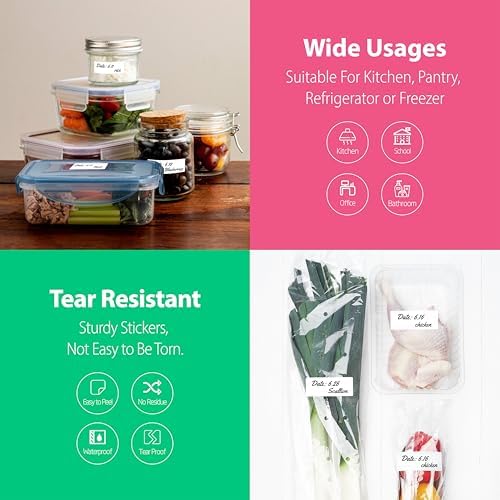 1000 Removable Food Labels, Water/Oil/Tear Resistant Blank Stickers with Perforation Line for Food Containers, Freezer, Fridge, Jars, Pantry, Organization (1” x 2”) - Image 6