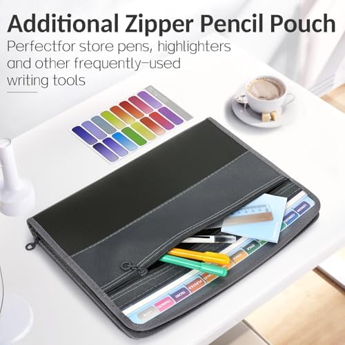 Sooez Accordion File Organizer with Safe Zipper, 12 Pocket Expanding File Folder with Front Pencil Pouch, Portable Monthly Paper Bill Tax Receipt Organizer, School Office Supplies, Letter Size, White - Image 4