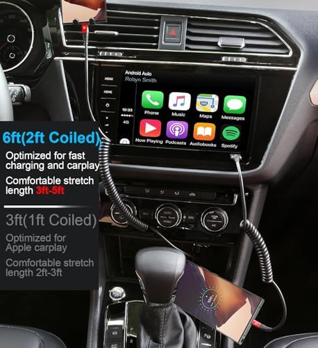 USB C to USB C Cable 6ft, 2Pack Coiled USBC Charger Cable for CarPlay - Image 4
