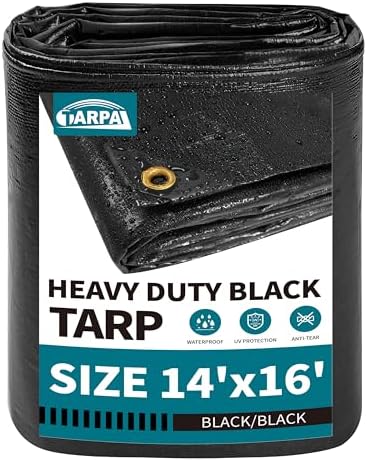 TARPAL tarp Waterproof 14x16 Feet Black 14mil Heavy Duty tarps by TARPAL