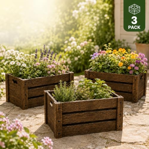 3 Pack Wooden Crates for Display Rustic Handmade Wood Crate for Storage - Image 5