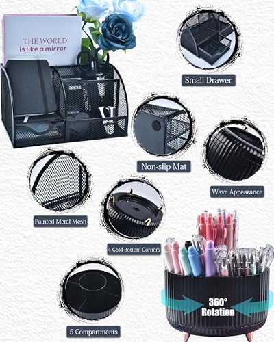 LXEVIHK Black Desk Accessories 21-Piece Office Supplies Gift Set - Image 2