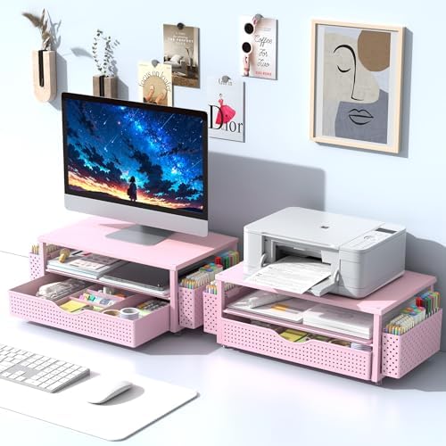 Spacrea Desk Organizers and Accessories, Printer Stand with Storage, Pink - Image 7