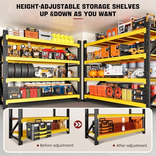 RAVIGIN 3000LBS Storage Shelves, 48" W Garage Shelving Heavy Duty Metal Adjustable Garage Shelves, Shelving Units Industrial Shelving for Warehouse, 48" W x 23.7" D x 70" H,Yellow - Image 4