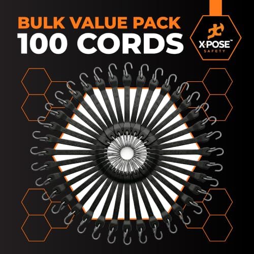 Rubber Bungee Cords with Hooks 100 Pack 31 Inch (47” Max Stretch) Heavy-Duty Black Tie Down Straps for Outdoor, Tarp Covers, Canvas Canopies, Motorcycle, and Cargo - by Xpose Safety - Image 6
