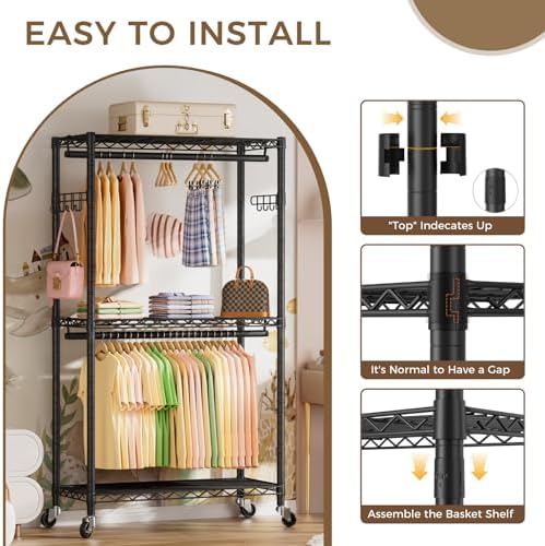 Golpart Heavy Duty Rolling Clothes Rack Wheels Portable Metal Garment Rack - Image 6