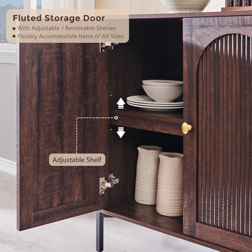 IFGET 92.63" W Modern Arched Sideboard Buffet Cabinet with Storage, Brown - Image 4